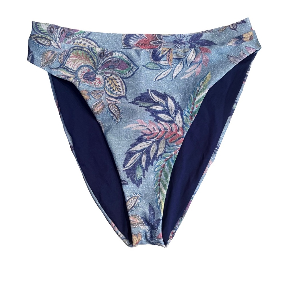 Becca High Waist Bikini Bottoms – Shimmery Floral Print, NWT, Size M